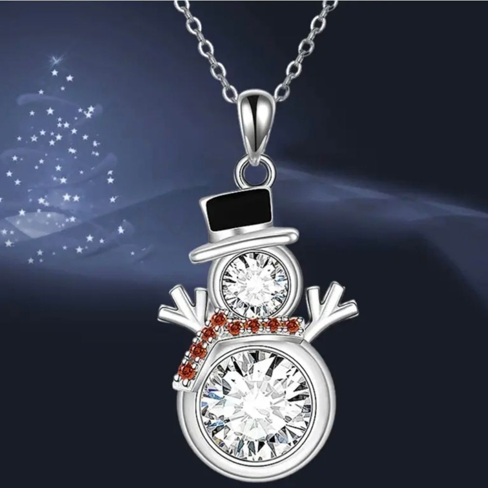 Elegant Silver Rhinestone Snowman Necklace